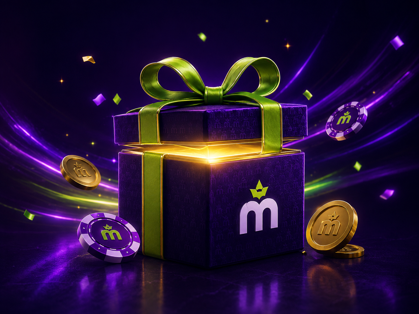 Illustration d'un coffret cadeau doré représentant le bonus de bienvenue de MaxWin Casino