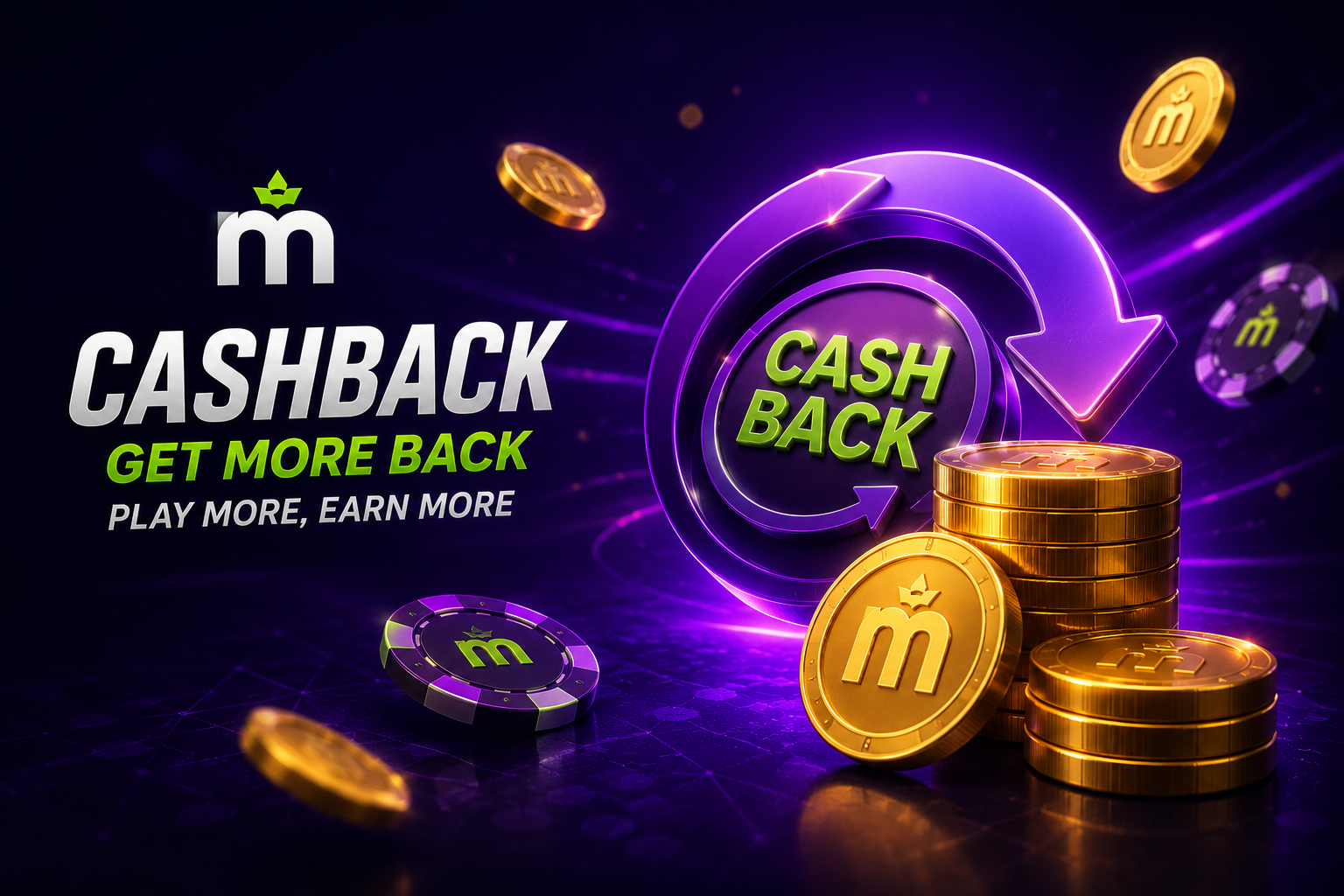 Illustration d'un symbole de pourcentage de cashback et de pièces pour MaxWin Casino
