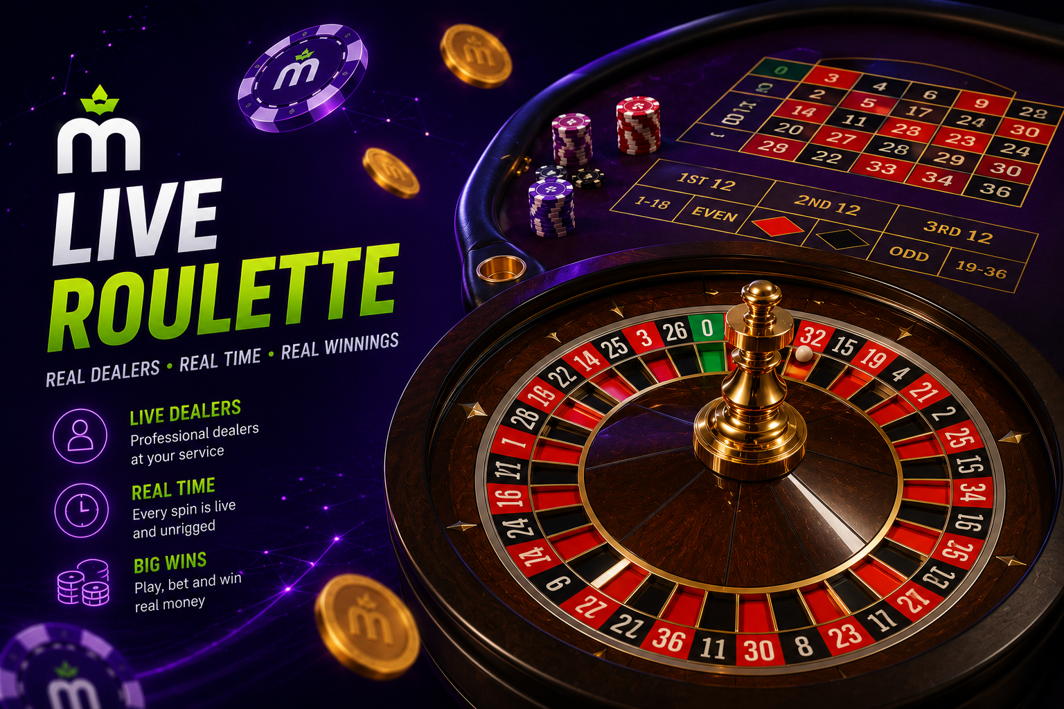 Illustration d'une roulette en direct et de cartes représentant le casino en direct de MaxWin Casino